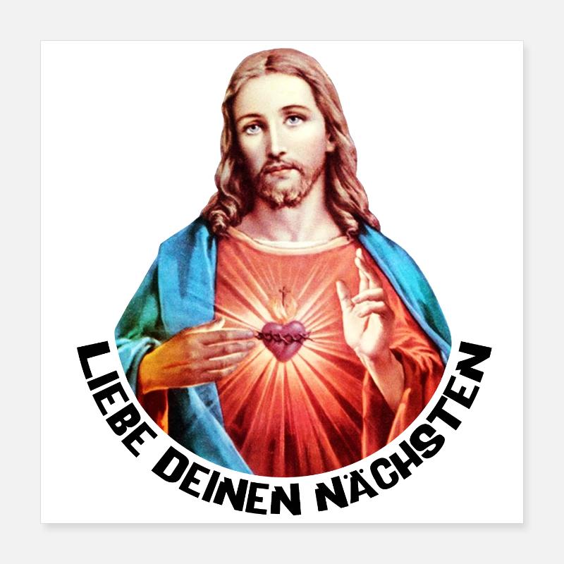 Aime ton prochain Jésus Bénédiction de la main gauche Poster 40 x 40 cm