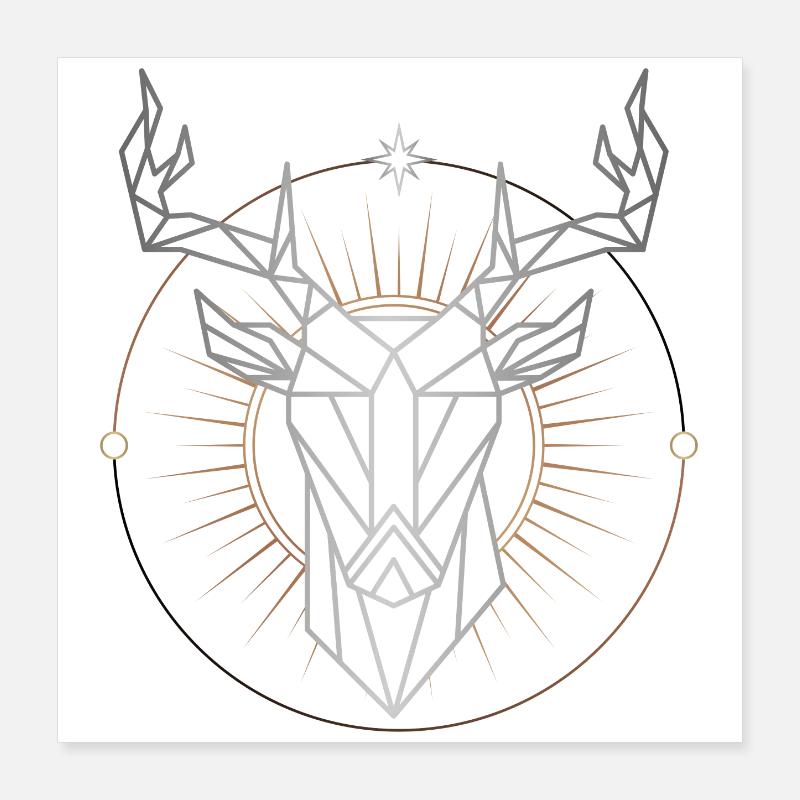 Geometrische Hirsch-Mandala mit strahlendem Halo Poster 40x40 cm
