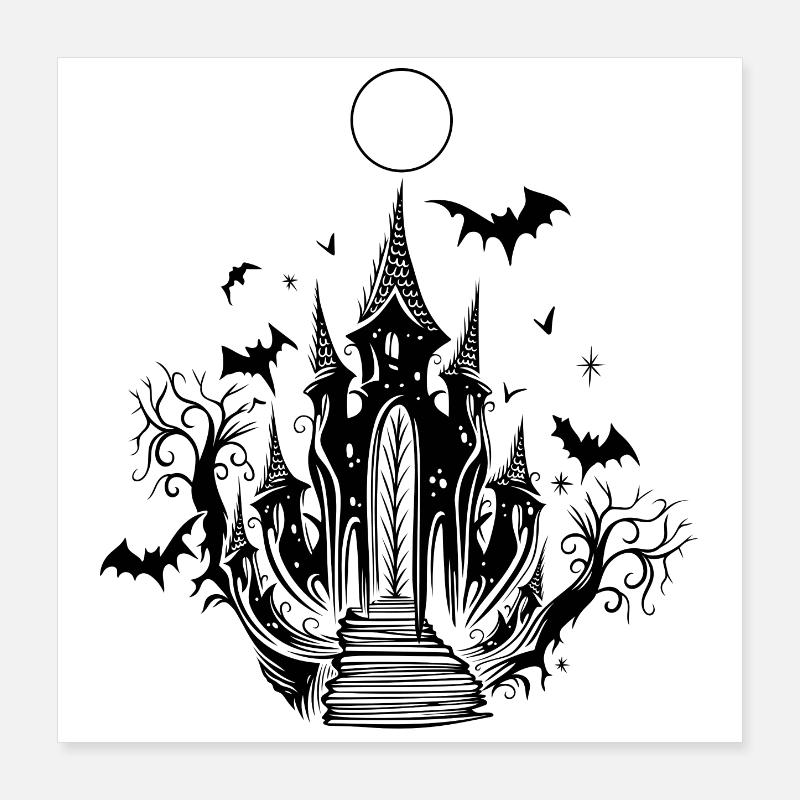 Vampire Castle Bat Halloween Poster 16" x 16" (40x40 cm)