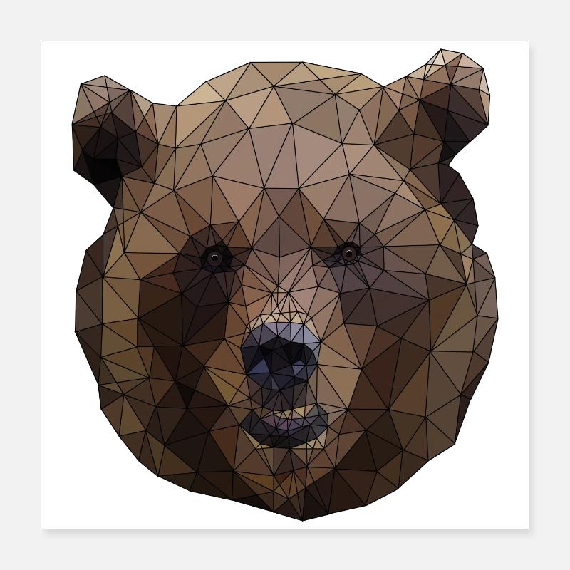 Polygonal brauner Bär dreieckige Low Poly Kunst Poster 40x40 cm