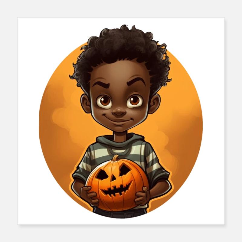 Cute Halloween Kid with Pumpkin Poster 16" x 16" (40x40 cm)
