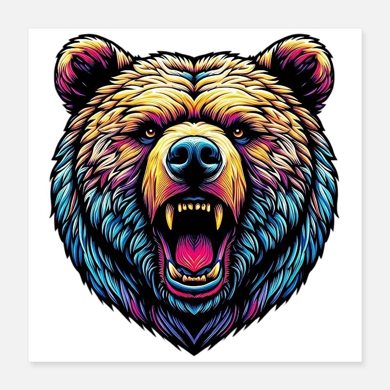 Angry Ferocious Bear Poster 16" x 16" (40x40 cm)