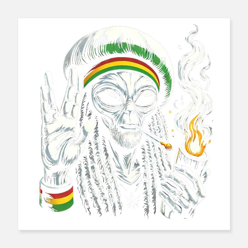 Rasta Alien – Chill und kosmische Vibes Design - Poster 40x40 cm - Weiß