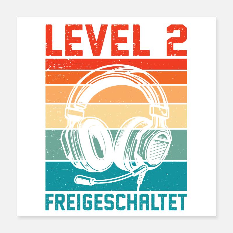 2nd Birthday Boy Gamer Level 2 Unlocked Poster 16" x 16" (40x40 cm)