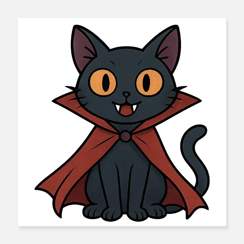 Vampire kitten in cape black cat Poster 16" x 16" (40x40 cm)