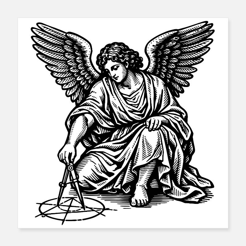 angel drawing geometric figures with compasses Poster 16" x 16" (40x40 cm)