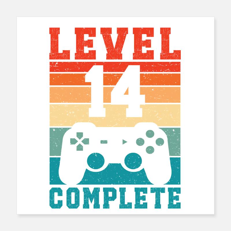 14th Birthday Level 14 Complete 14 Years Gamer Poster 16" x 16" (40x40 cm)