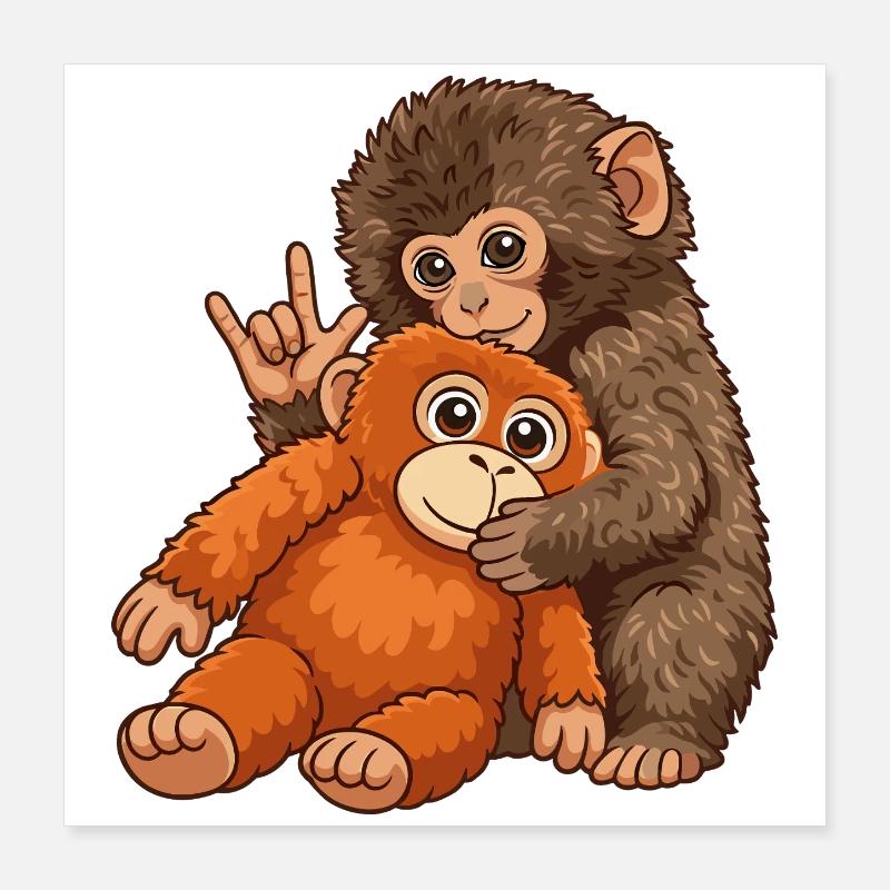 Monkey Punch Affe Süß Geschenk Poster 40x40 cm
