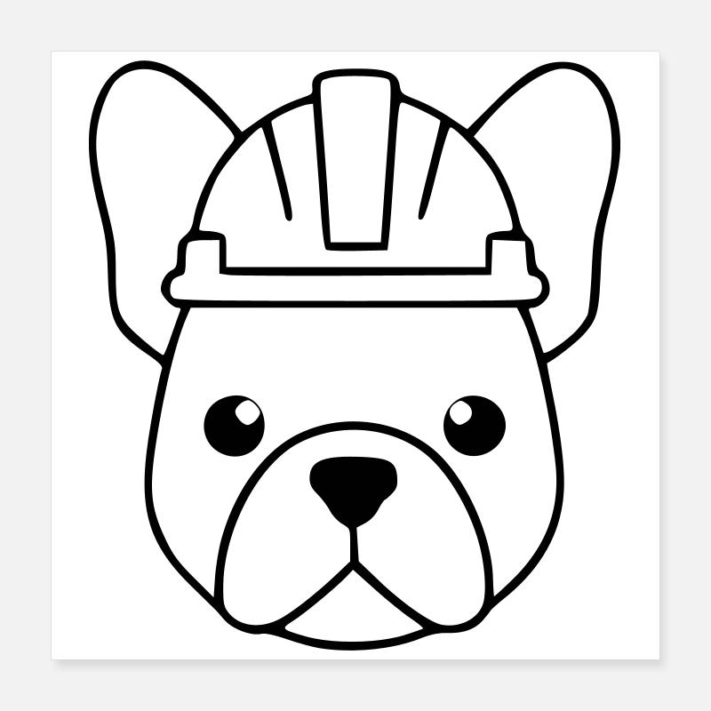 Frenchie Construction Worker Helmet Outline Poster 16" x 16" (40x40 cm)