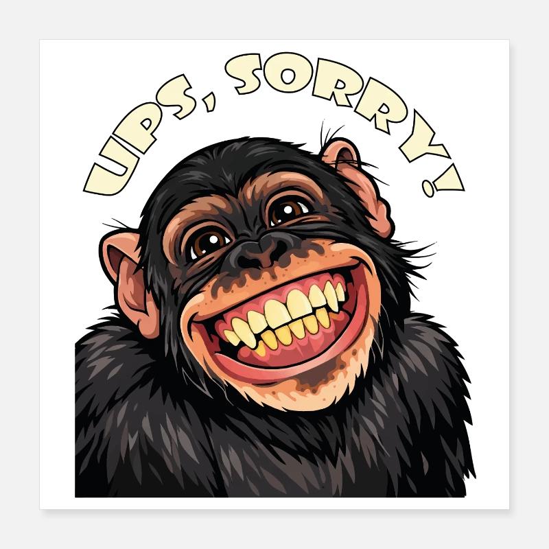Oops, sorry! Funny Grinning Cartoon Monkey Poster 16" x 16" (40x40 cm)