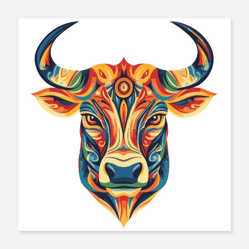 Taureau coloré Poster 40 x 40 cm