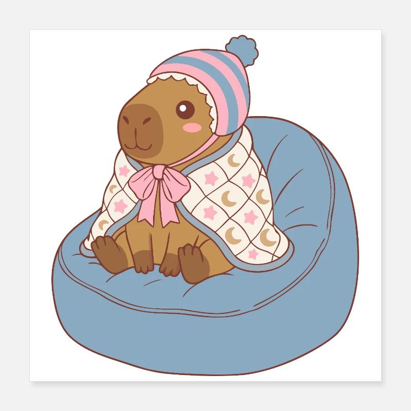 Cuddle Capybara Moonstar-Decke – Kawaii-Design Poster 40x40 cm