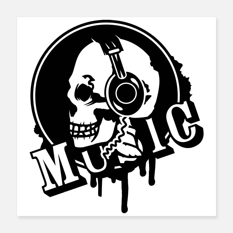 A skull with headphone in profile Poster 16" x 16" (40x40 cm)
