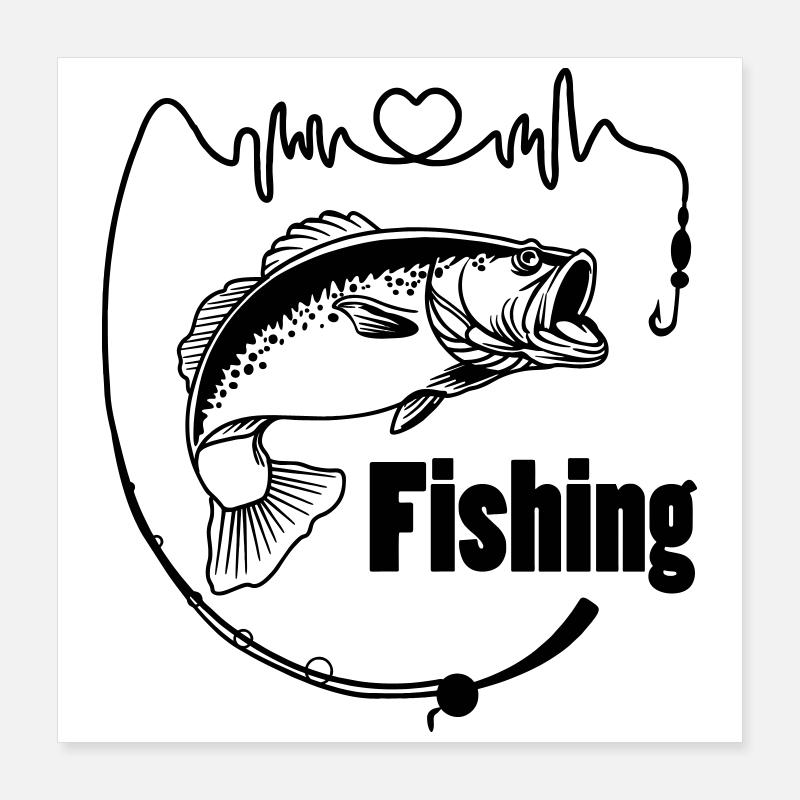 Fishing rod with fish Poster 16" x 16" (40x40 cm)
