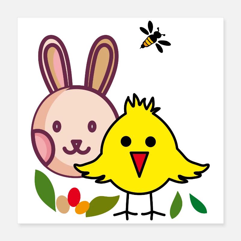 Lapin et poussin de Pâques Poster 40 x 40 cm