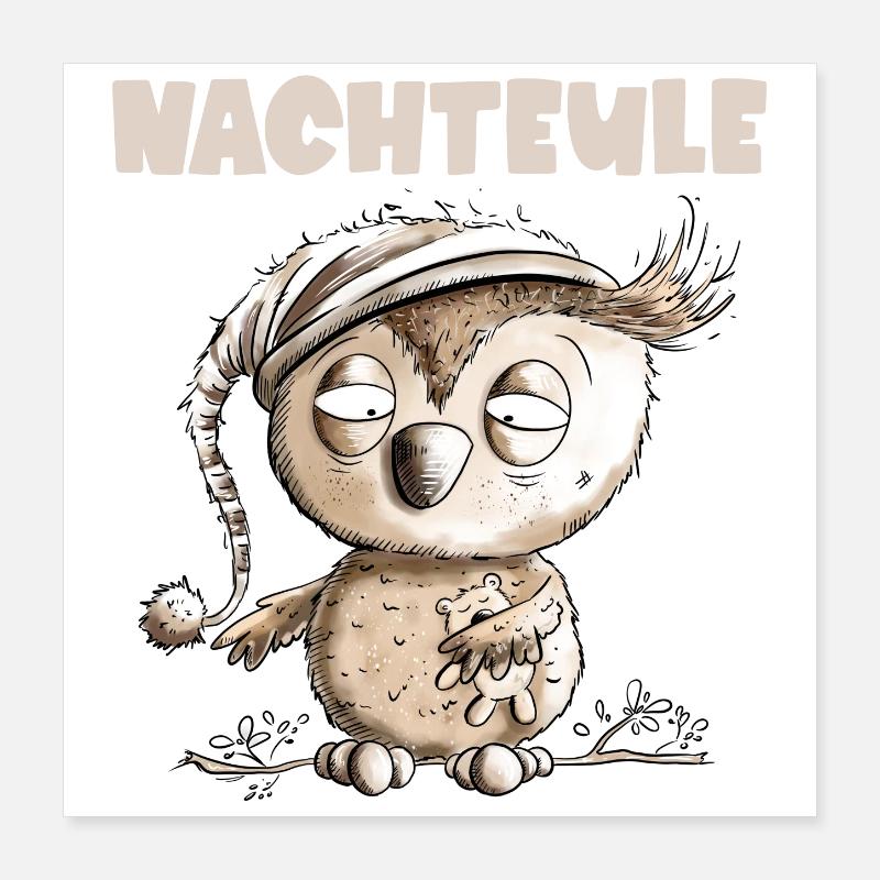 Drollige Nachteule Eule Poster 40x40 cm