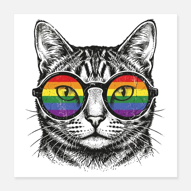 LGBT-Pride-Monat – Regenbogenkatze Poster 40x40 cm