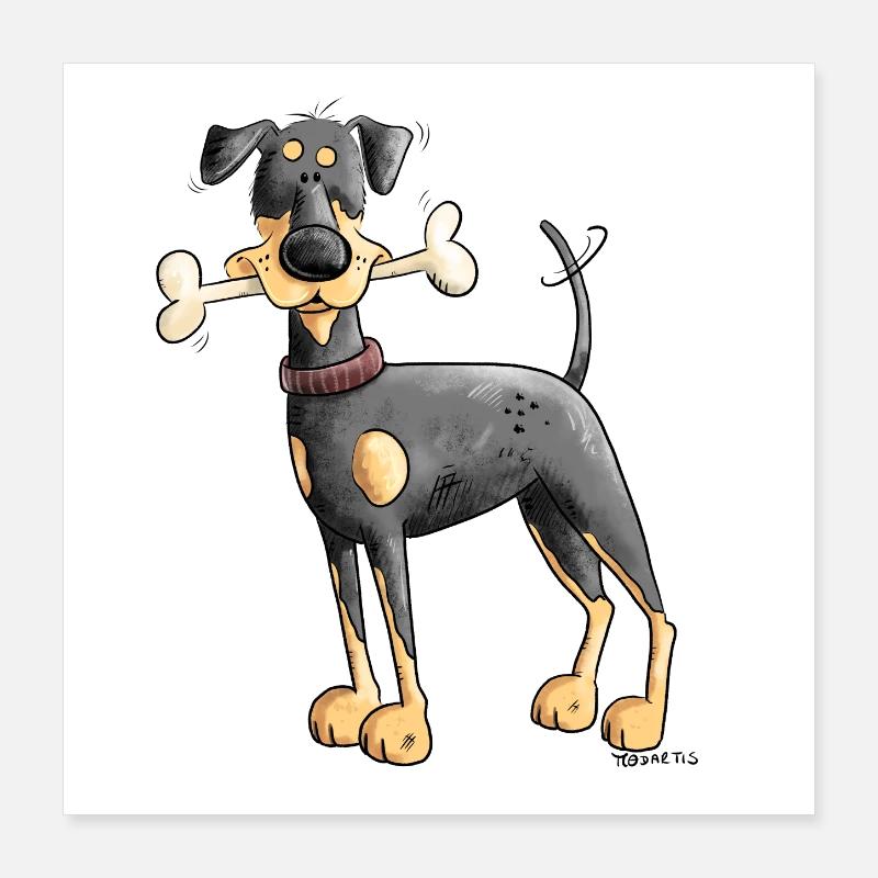 Doberman or Pinscher with bone Poster 16" x 16" (40x40 cm)