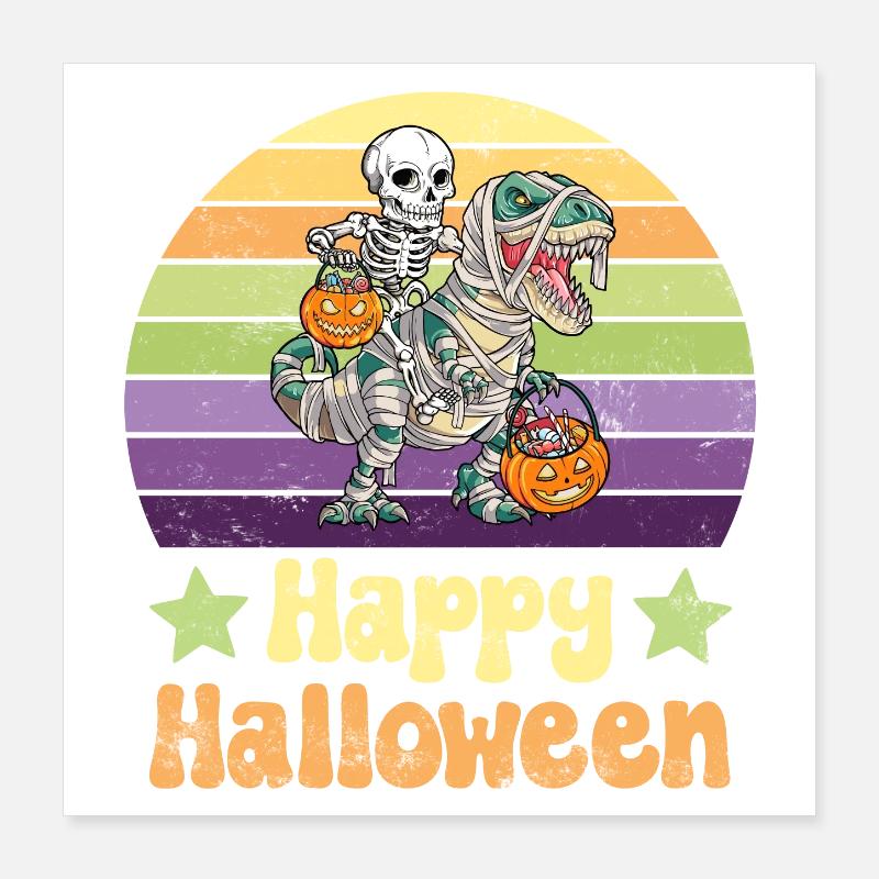 Halloween Skeleton on Dinosaur T-Rex Poster 16" x 16" (40x40 cm)