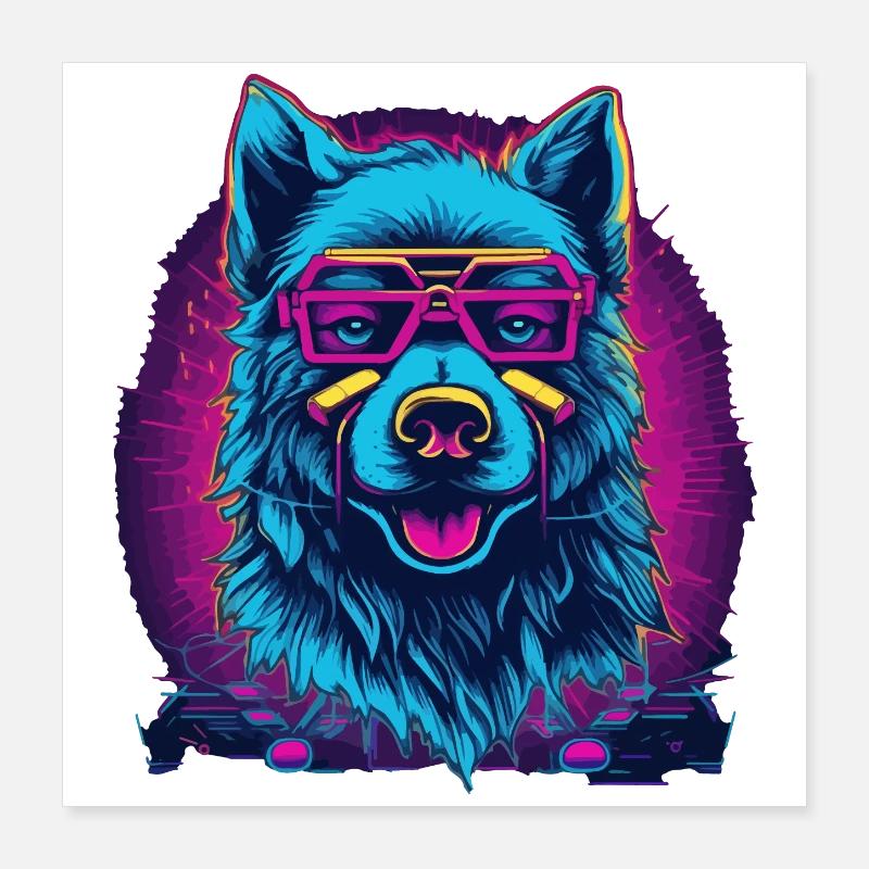 Neonwolf Retro Brillenwolf Poster 40x40 cm