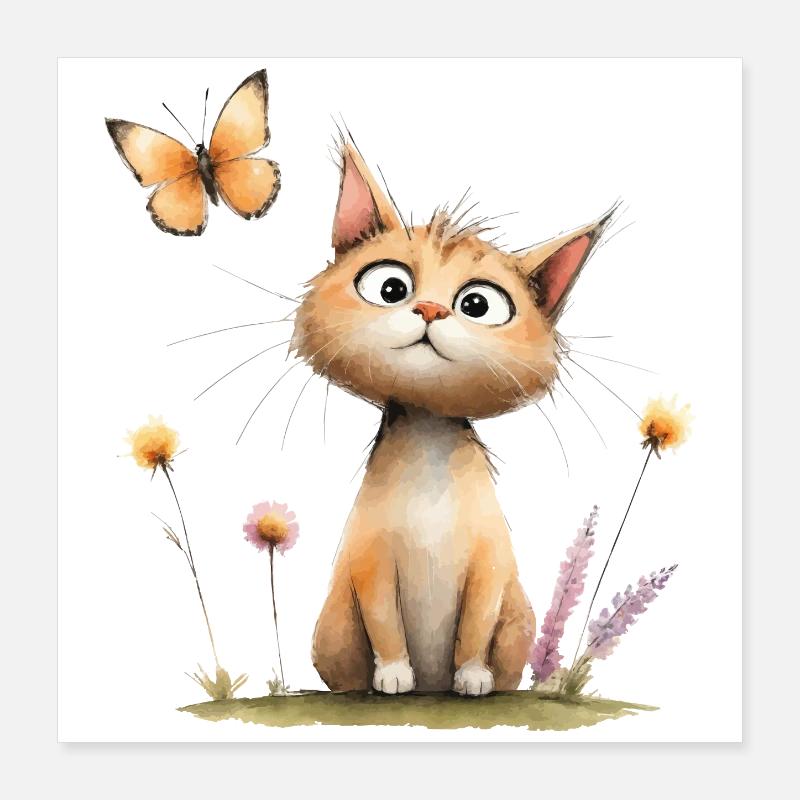 Chat mignon : Papillon murmure en couleur pastel Poster 40 x 40 cm