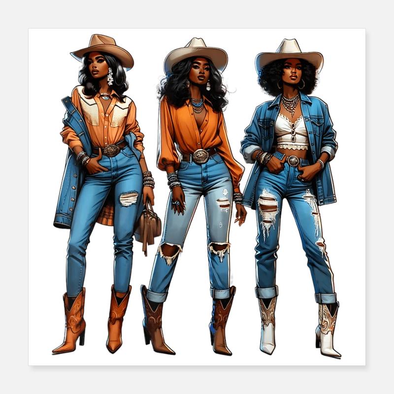 Fille noire Western Rodeo Juneteenth Texas Poster 40 x 40 cm