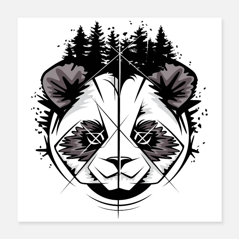 Panda Head in Comic Style – Forest & Nature Illustration Poster 16" x 16" (40x40 cm)
