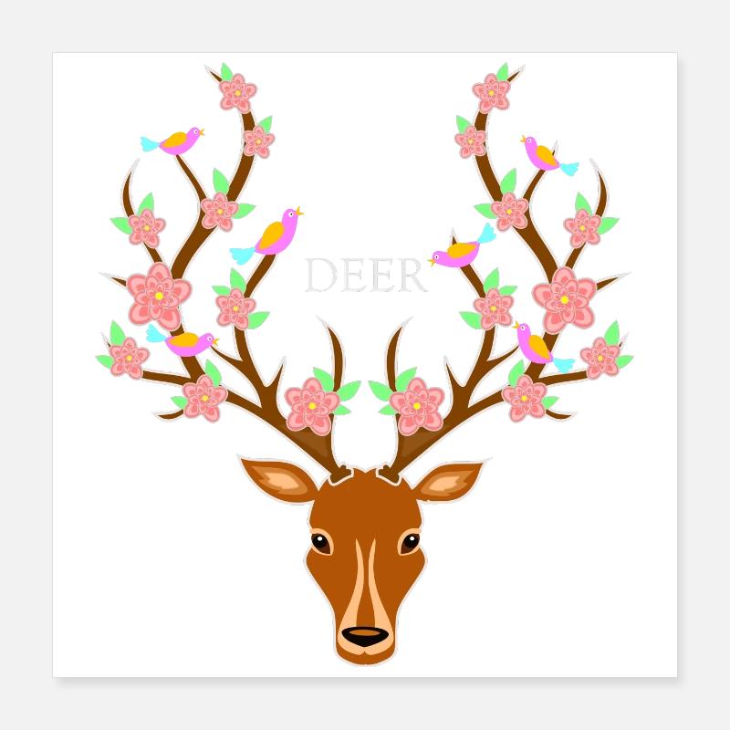 Cerf avec des fleurs dans les bois Poster 40 x 40 cm
