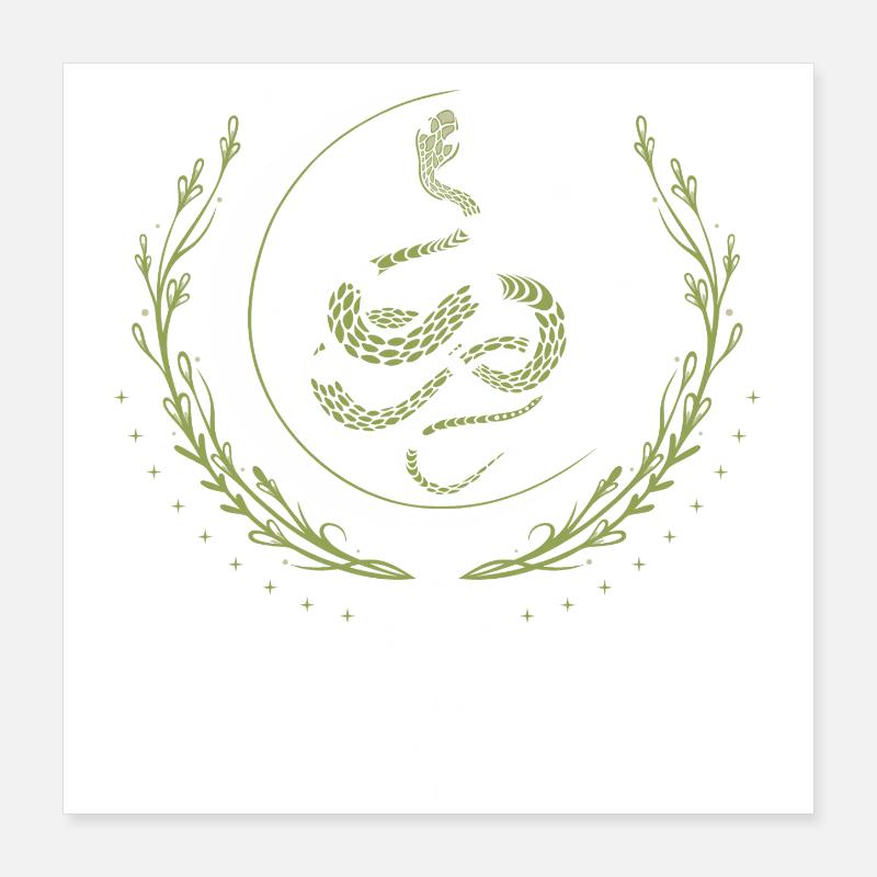 Serpent avec croissant de lune et cristaux Poster 40 x 40 cm