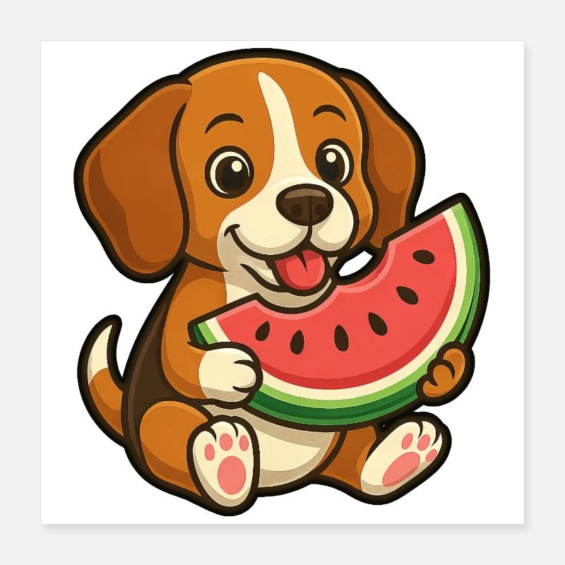 Joyeux Beagle Pastèque Fruit d’été Poster 40 x 40 cm