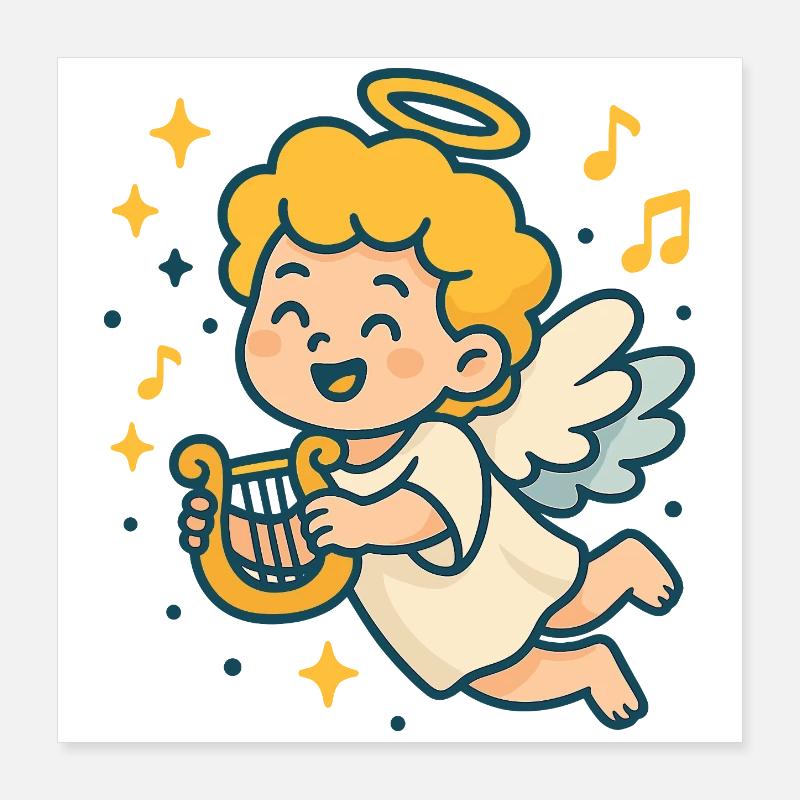 Ange mignon jouant de la harpe Design Poster 40 x 40 cm
