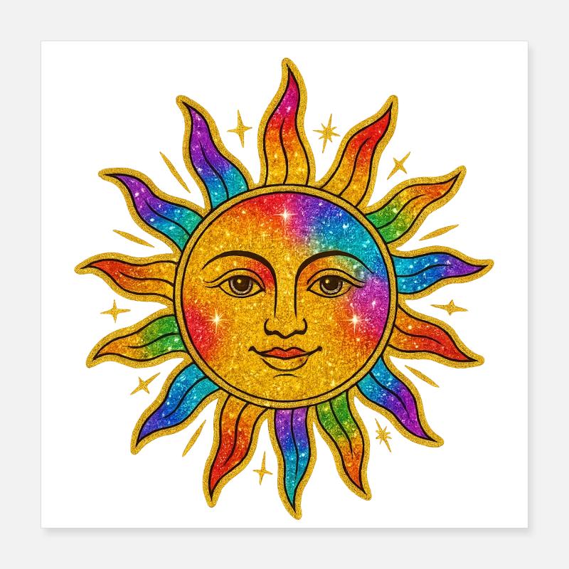 Sonne im Regenbogen-Glitzer Poster 40x40 cm