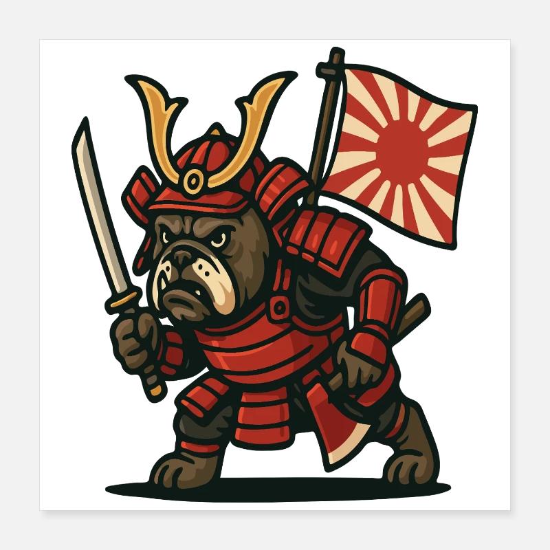 Samurai Bulldog Warrior Japan Armor Design Poster 16" x 16" (40x40 cm)