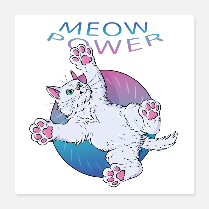 Miau Power Katze mit Neontext Poster 40x40 cm