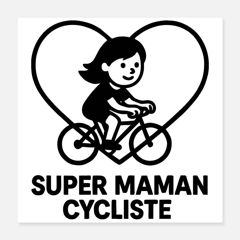 Super maman cycliste – Cœur vélo cyclisme - Poster 40 x 40 cm - blanc