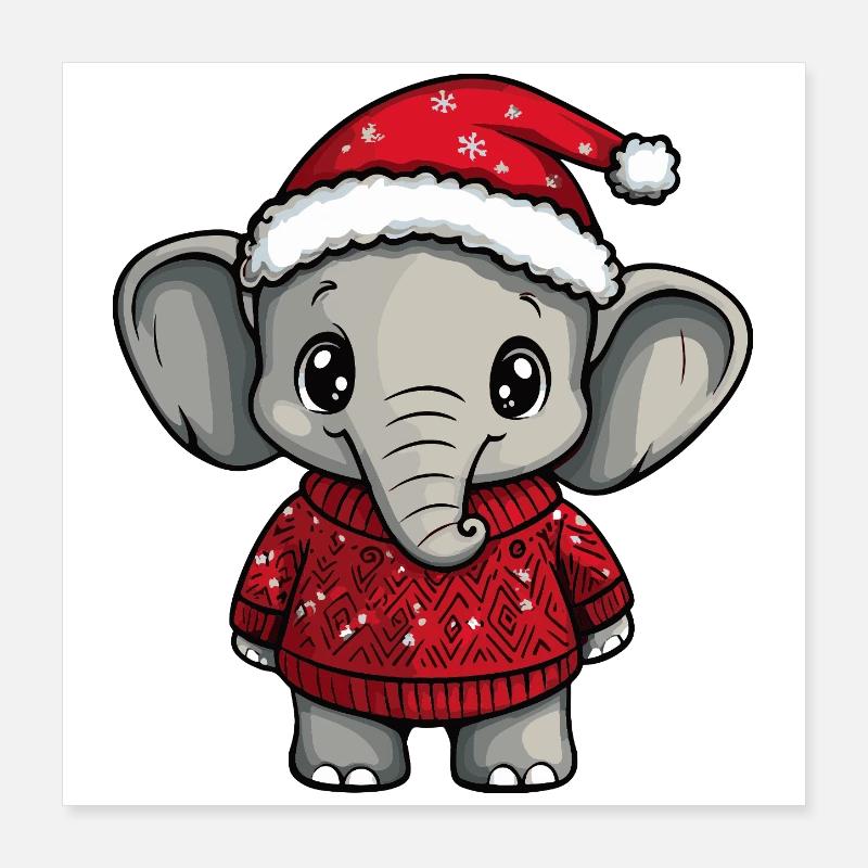 Noël de Noël avec éléphants Poster 40 x 40 cm