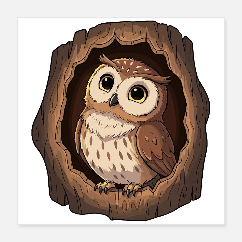 Eulenblick im Baumhohl Poster 40x40 cm