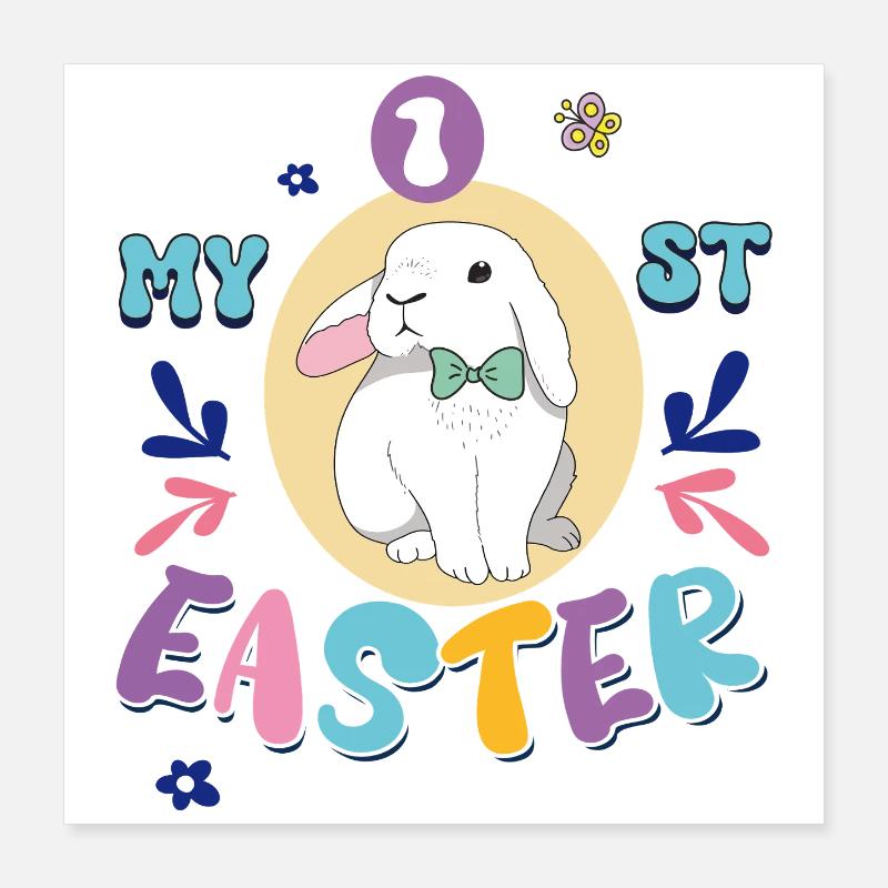 Mon premier Las, un lapin mignon avec un nœud Poster 40 x 40 cm