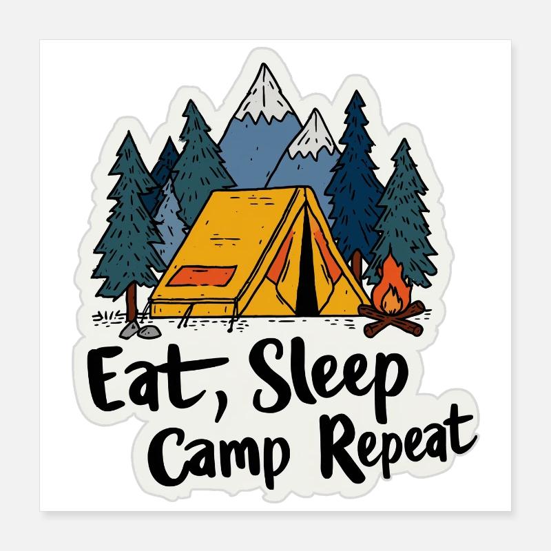 Camping, Spruch Spruch Eat Sleep Camp, Repeat Camper Outdoo Poster 40 x 40 cm