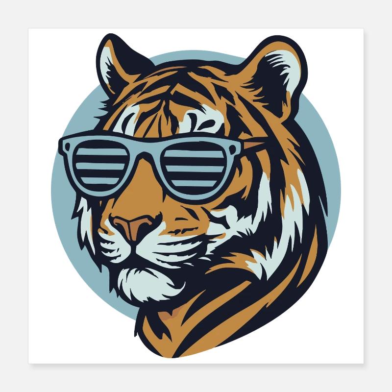 Tigre avec lunettes de soleil – Style pop rétro Poster 40 x 40 cm