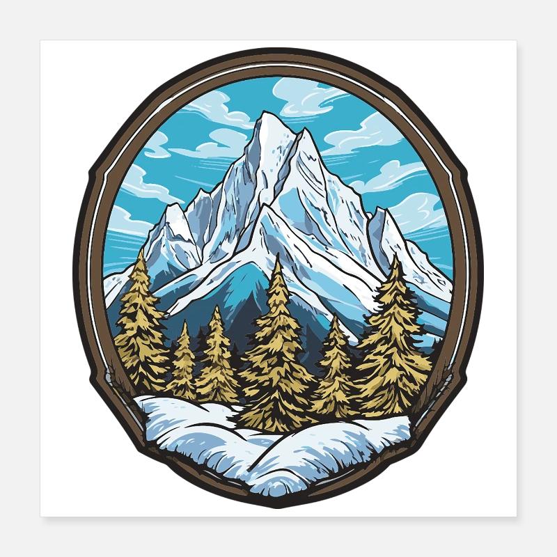 Alpine Mountain Panorama Badge Poster 16" x 16" (40x40 cm)