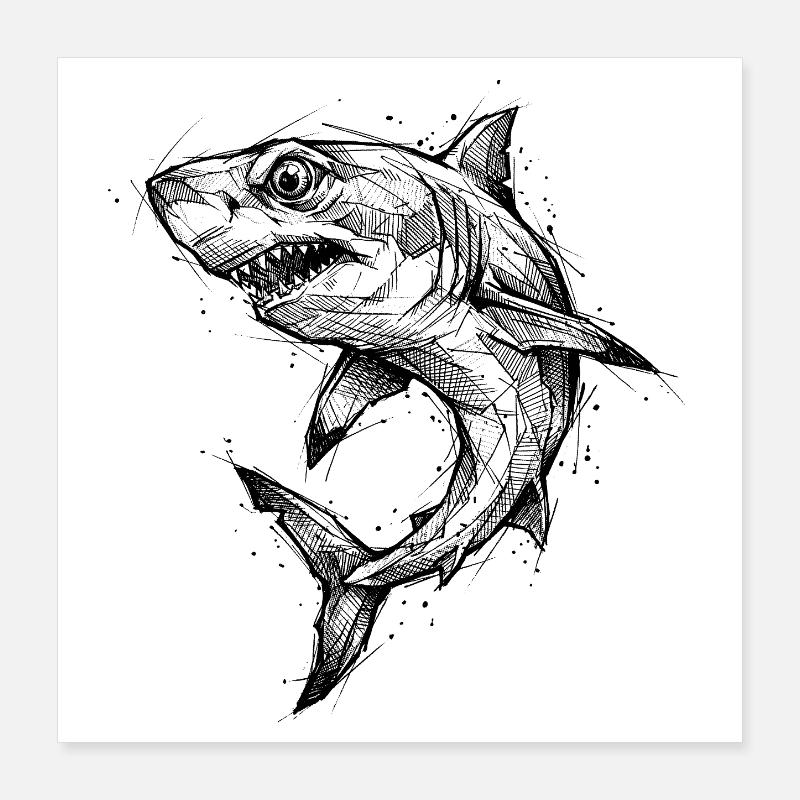 Géométrie de requin - Conception moderne de croquis de requin Poster 40 x 40 cm