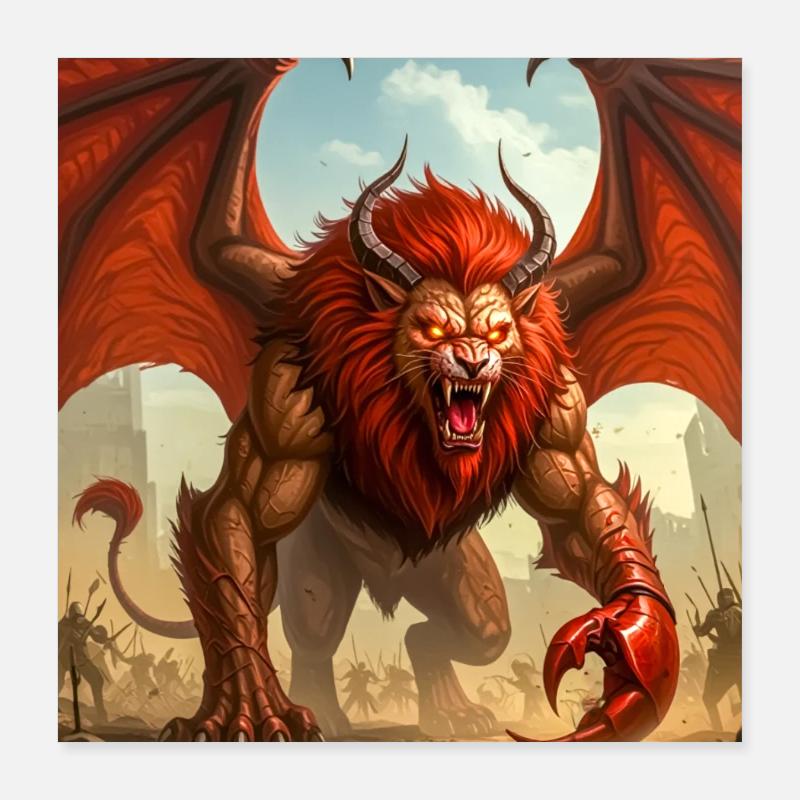 Manticore, löwenkörperiges Wüstenraubtier Poster 40x40 cm