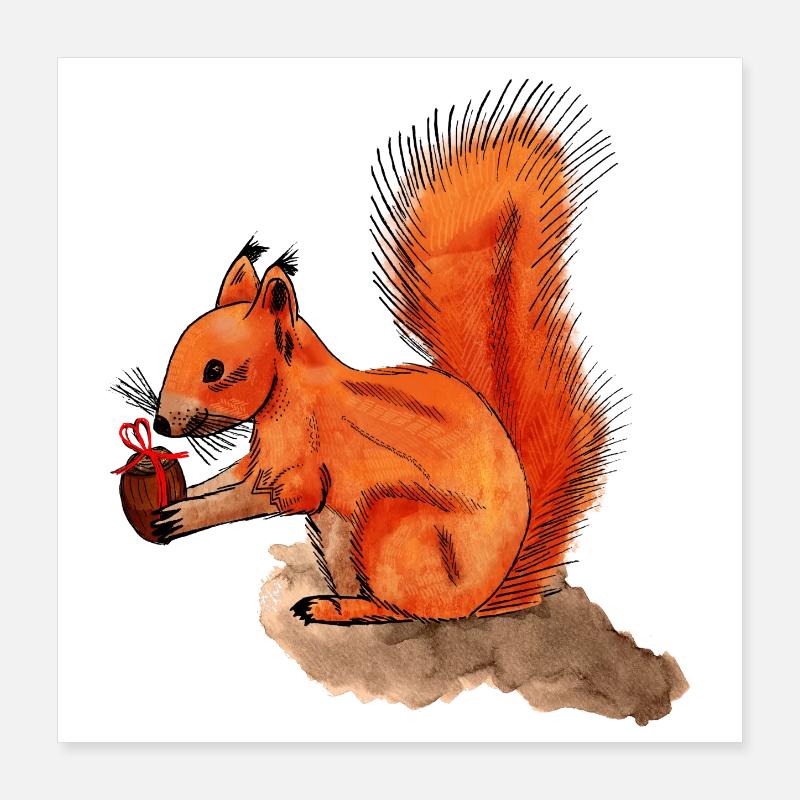 Eichhörnchen mit Geschenk Poster 40x40 cm