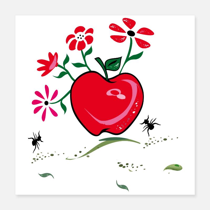 Pomme, Salutation Fleur, Fourmis Poster 40 x 40 cm
