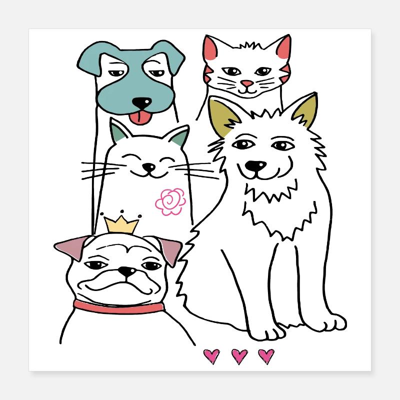 Bons amis, chien et chat Poster 40 x 40 cm