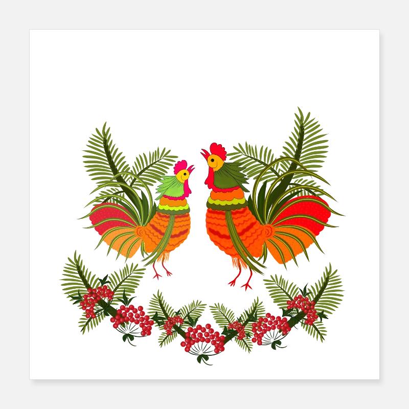 Coq avec poule Poster 40 x 40 cm