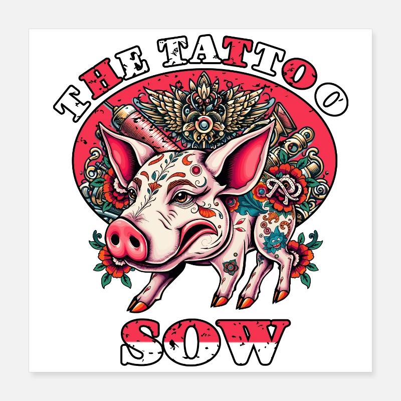 Le cochon tatoué Poster 40 x 40 cm