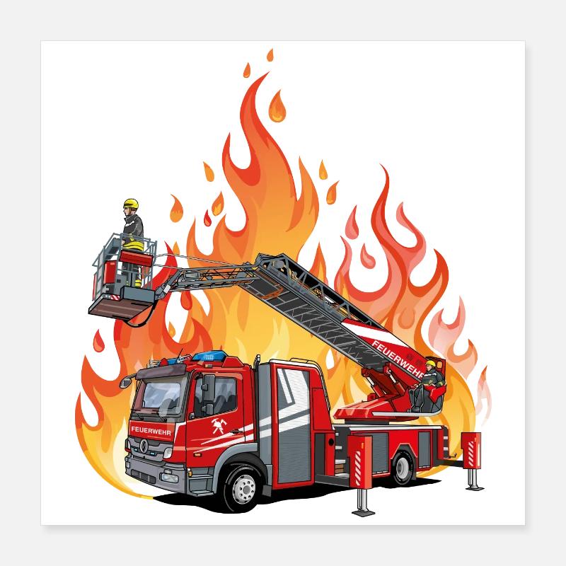 Fire brigade and flames Poster 16" x 16" (40x40 cm)