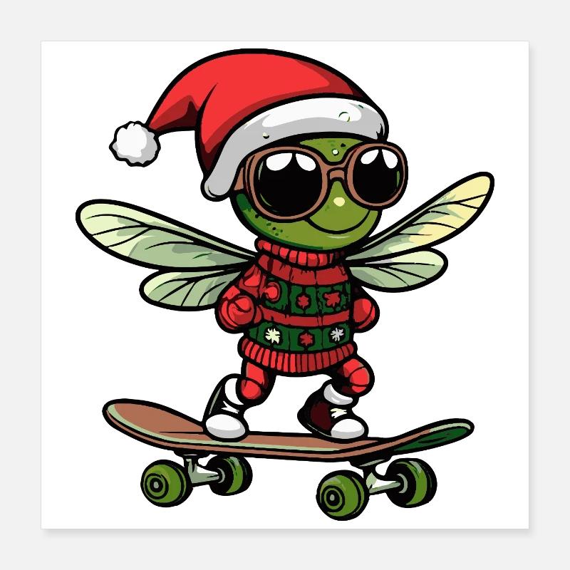 Libellule Noël drôle Poster 40 x 40 cm